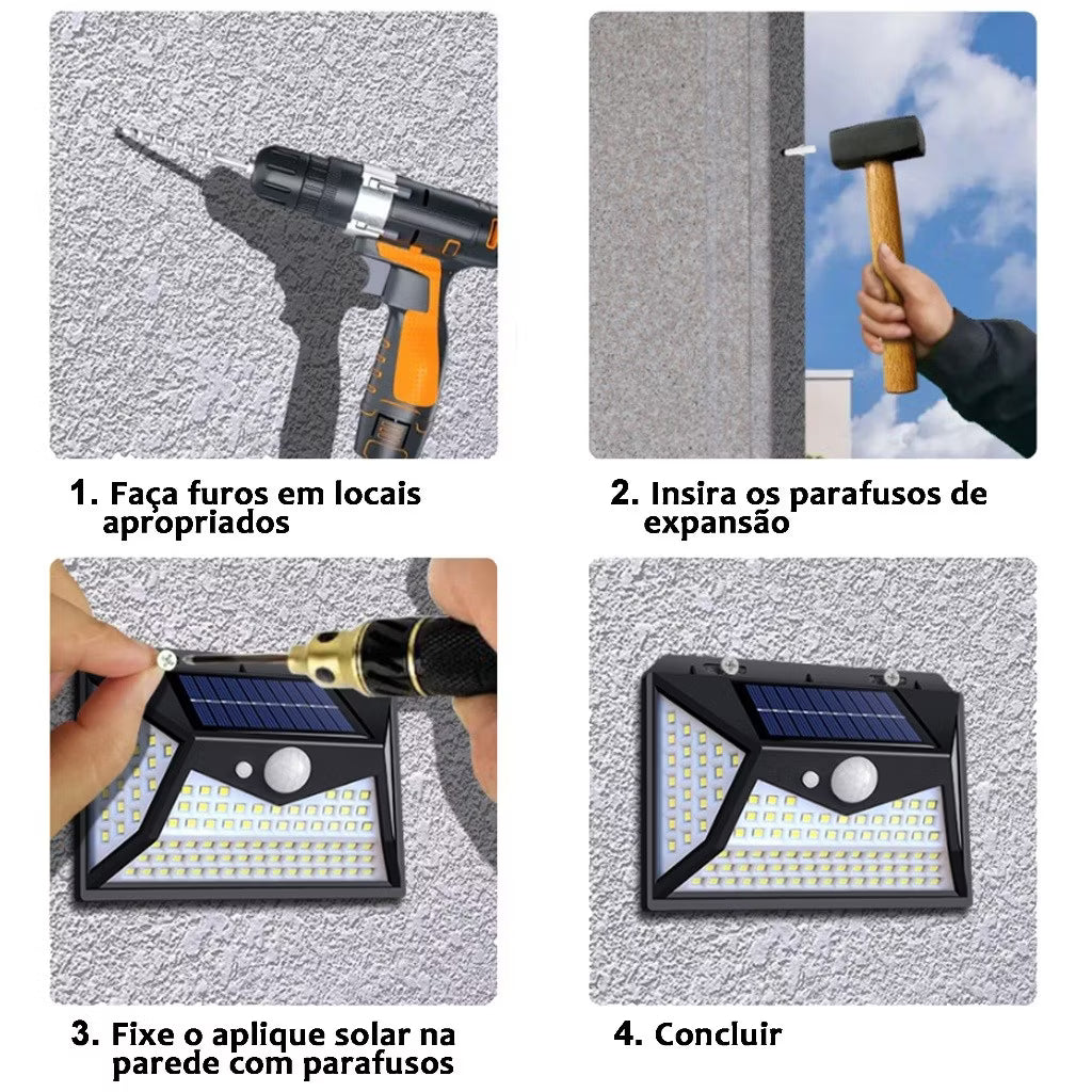 Luminária Solar LED com Sensor de Presença – 3 Modos de Iluminação | Recarregável por Energia Solar
