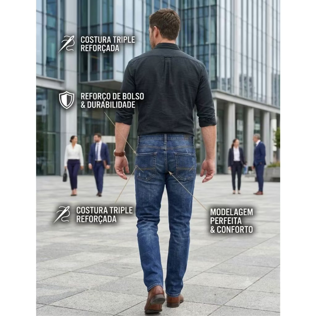 Calça Jeans Masculina Premium Slim Comfort – Costura Reforçada, Conforto e Alta Durabilidade 