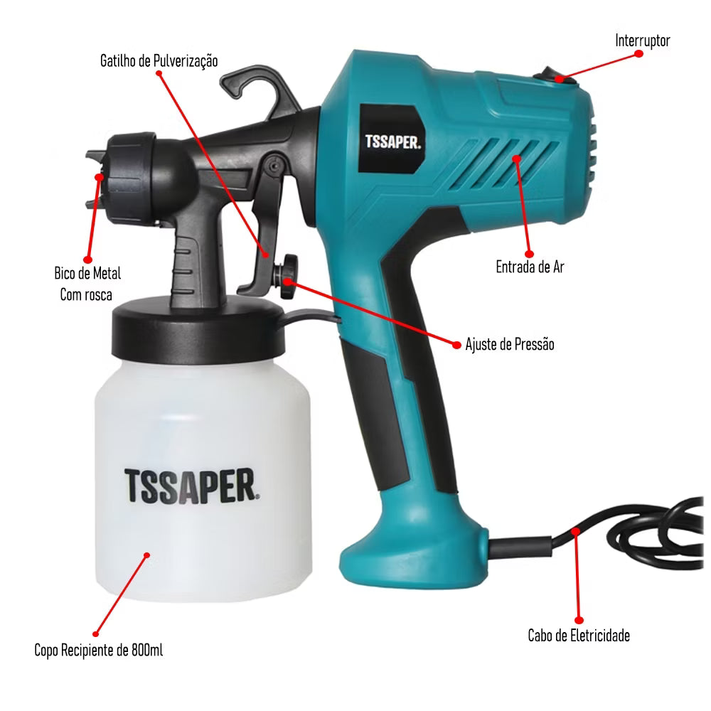 Pistola Pulverizadora Elétrica TSSAPER 800ml – Pintura Profissional com Alta Precisão