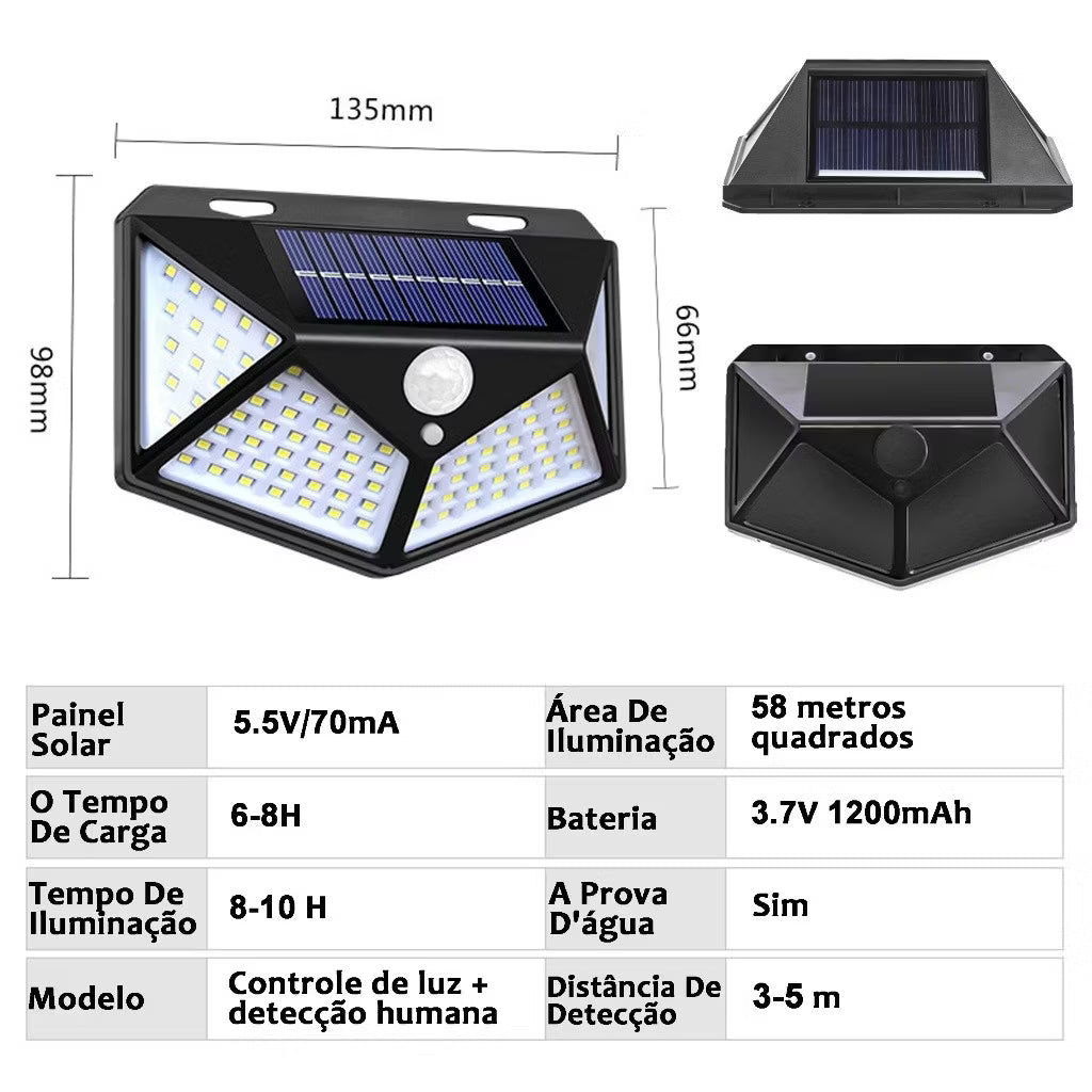 Luminária Solar LED com Sensor de Presença – 3 Modos de Iluminação | Recarregável por Energia Solar