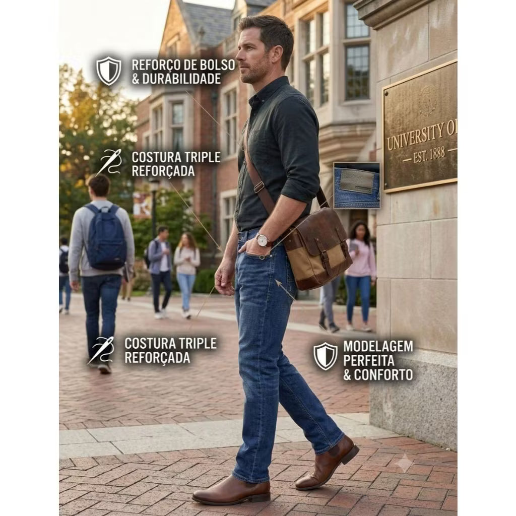 Calça Jeans Masculina Premium Slim Comfort – Costura Reforçada, Conforto e Alta Durabilidade 