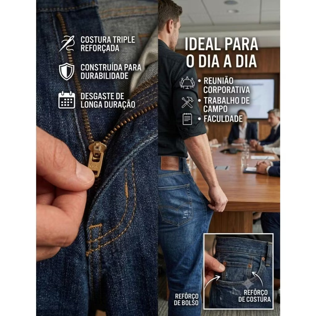 Calça Jeans Masculina Premium Slim Comfort – Costura Reforçada, Conforto e Alta Durabilidade 